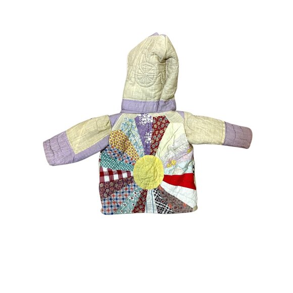 Handmade Vintage-Quilt “Sunburst” Hooded Toddler Girl Coat | Upcycled Fabric, On - Picture 5 of 5